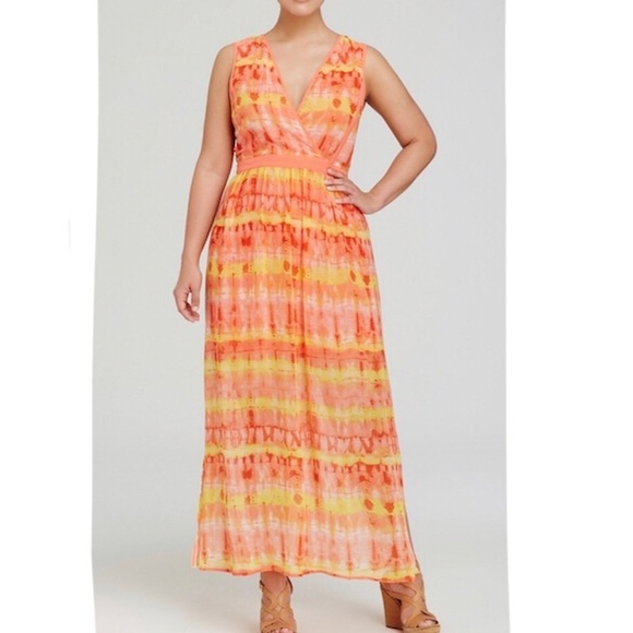 NEW Calvin Klein Porcelain Rose Combo maxi dress sz16W - Picture 1 of 15